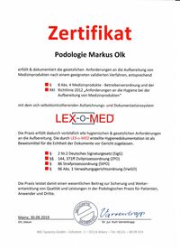 Zertifikat Podologie für den Heilpraktiker Markus Olk
